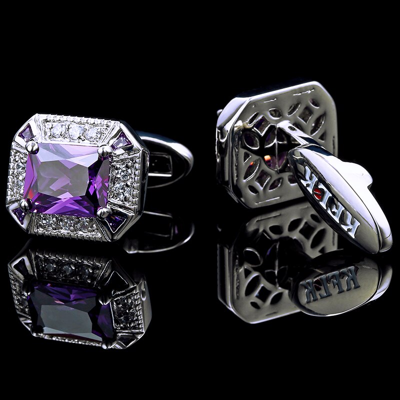 Purple Crystal Silver Cufflinks