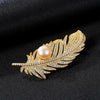 Natural Pearl Gold 925 Sterling SilverPave Feather Brooch