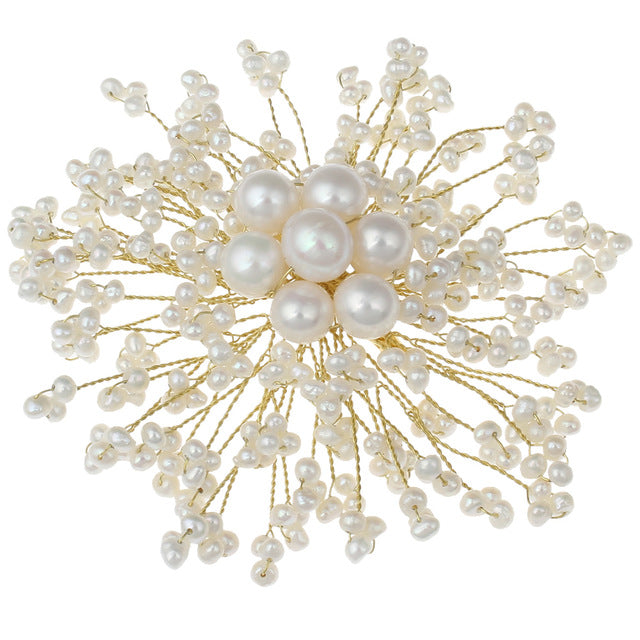 Handmade Natural White Pink Freshwater Pearl Brooch