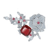 Red Cubic Zircon Crystal Flower Brooch