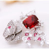 Red Cubic Zircon Crystal Flower Brooch