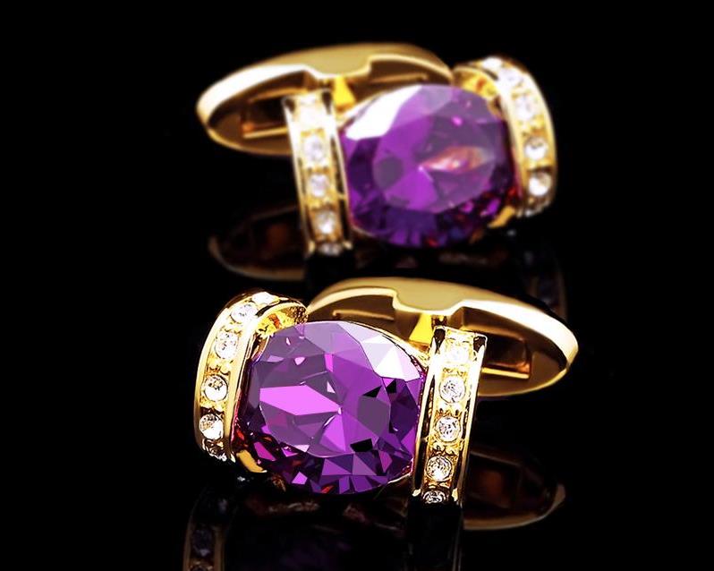 GOLD PURPLE CRYSTAL CUFFLINKS