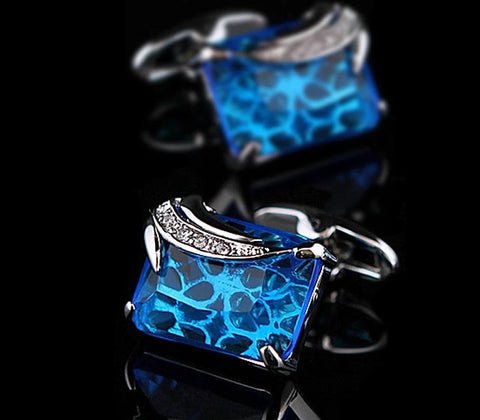 Blue Crystal Gold and Silver Cufflinks