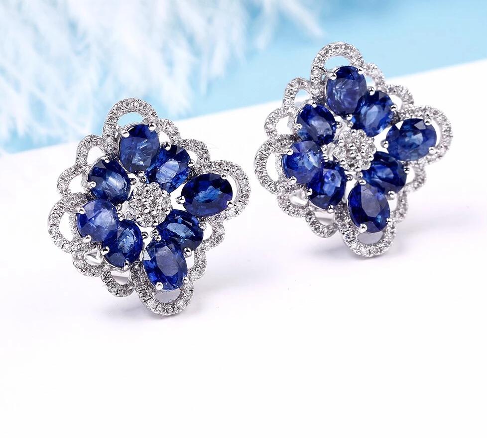 Oval Cut Natural Sapphire Clip Earrings