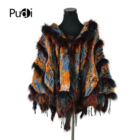 Rabbit fur vest  with raccoon fur collar