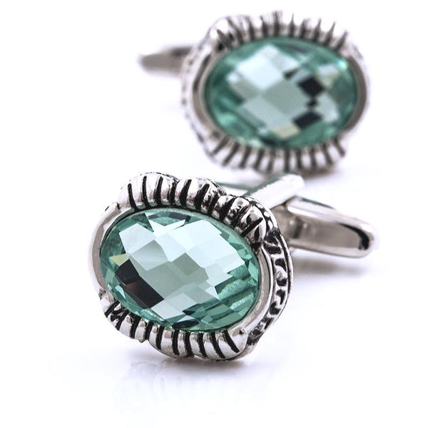 SILVER GREEN STONE CUFFLINKS