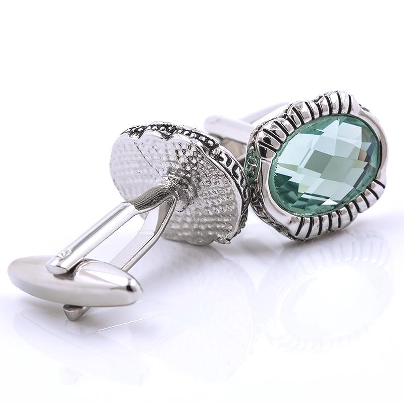 SILVER GREEN STONE CUFFLINKS