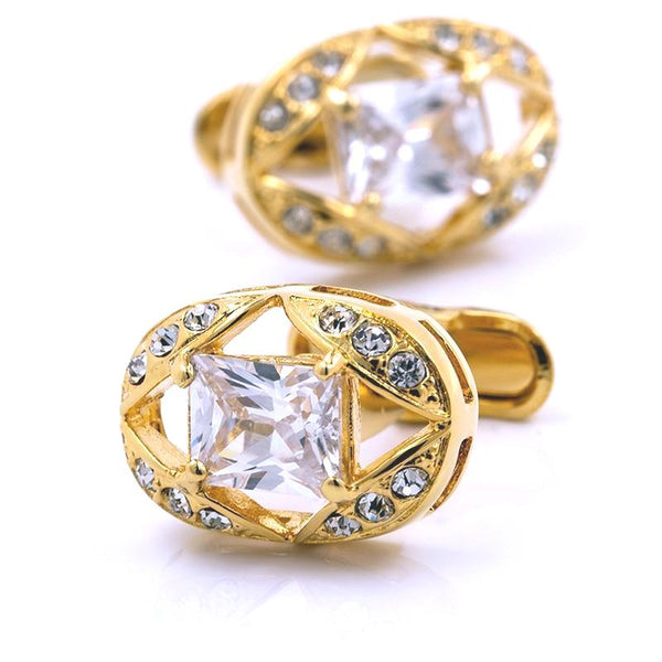 GOLD OVAL CRYSTAL CUFFLINKS