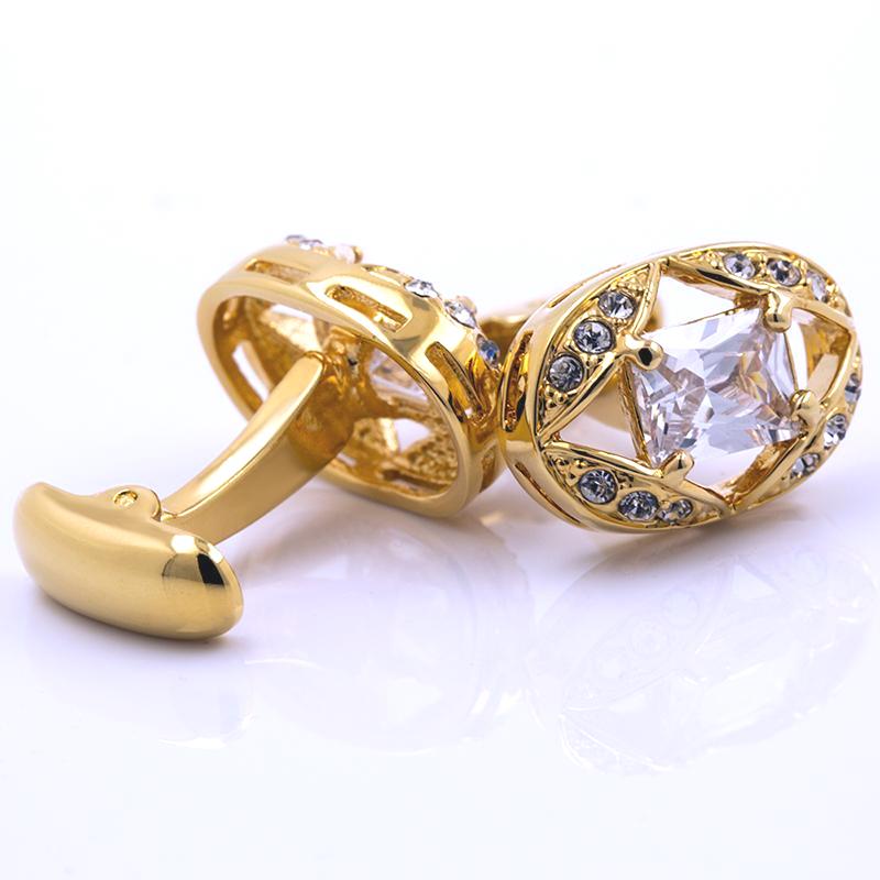 GOLD OVAL CRYSTAL CUFFLINKS