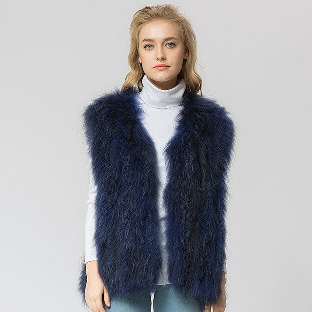 Knitted raccoon fur vest/ jacket