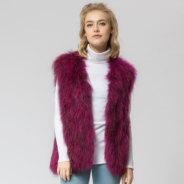 Knitted raccoon fur vest/ jacket