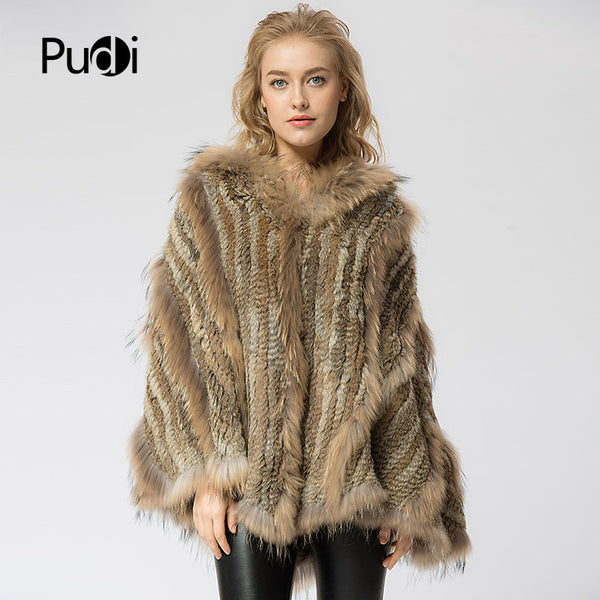 Knitted rabbit & raccoon Fur Shawl
