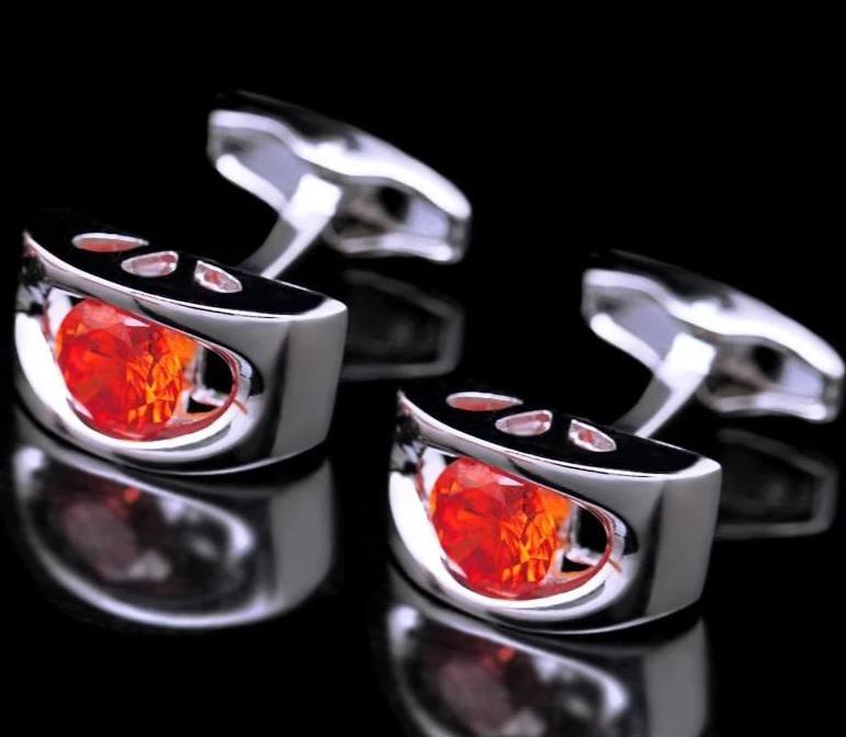 Orange Red silver cufflinks