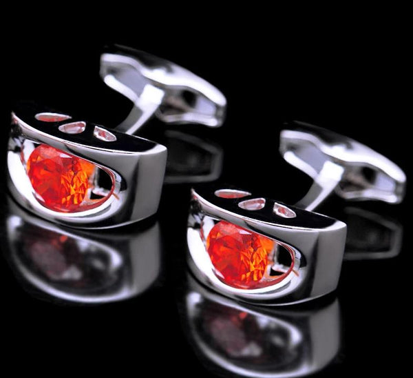 Orange Red silver cufflinks