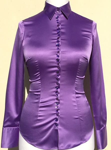 JEWELLERED LILIAC SATIN SHIRT - SINGLE CUFF