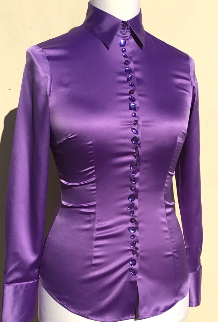 JEWELLERED LILIAC SATIN SHIRT - SINGLE CUFF