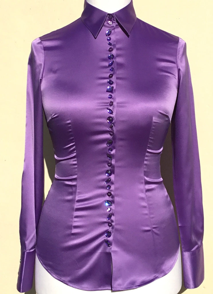 JEWELLERED LILIAC SATIN SHIRT - SINGLE CUFF