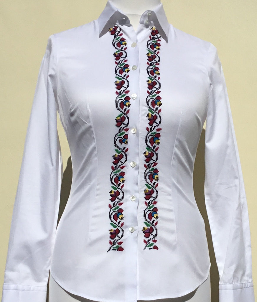 HAND EMBROIDERED WHITE SHIRT - DOUBLE CUFF