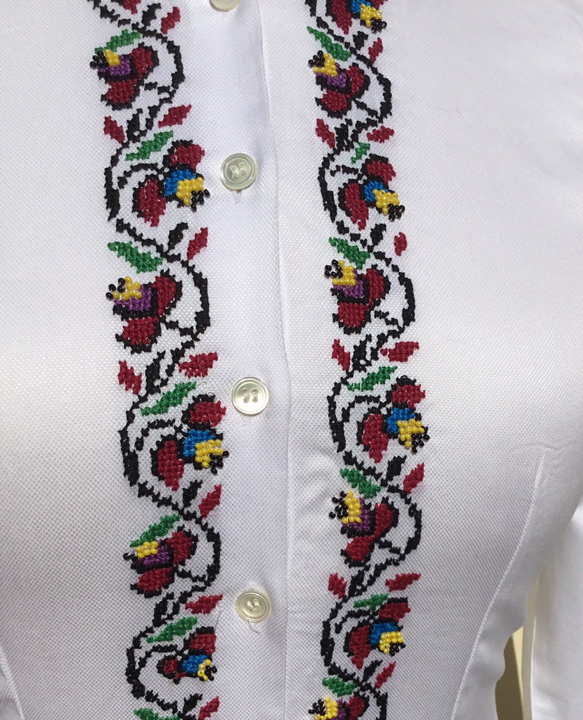 HAND EMBROIDERED WHITE SHIRT - DOUBLE CUFF