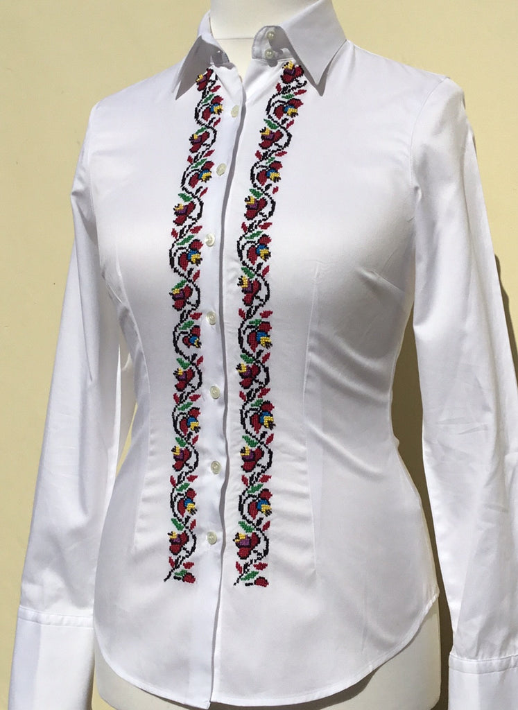 HAND EMBROIDERED WHITE SHIRT - DOUBLE CUFF