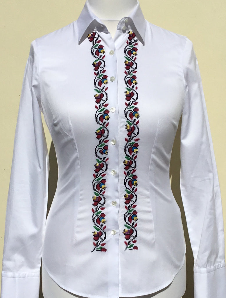 HAND EMBROIDERED WHITE SHIRT - DOUBLE CUFF