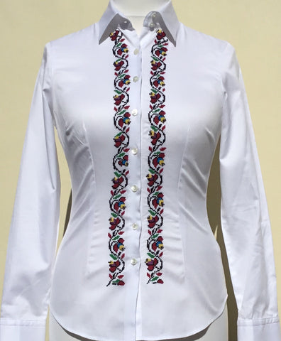 White Fitted Shirt with High Long Collar - Single Cuff