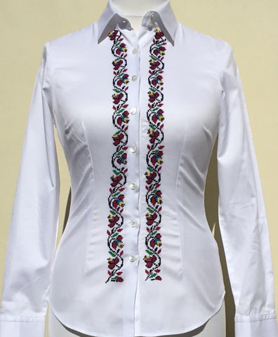 White Fitted Cotton Stretch Shirt - Double Cuff