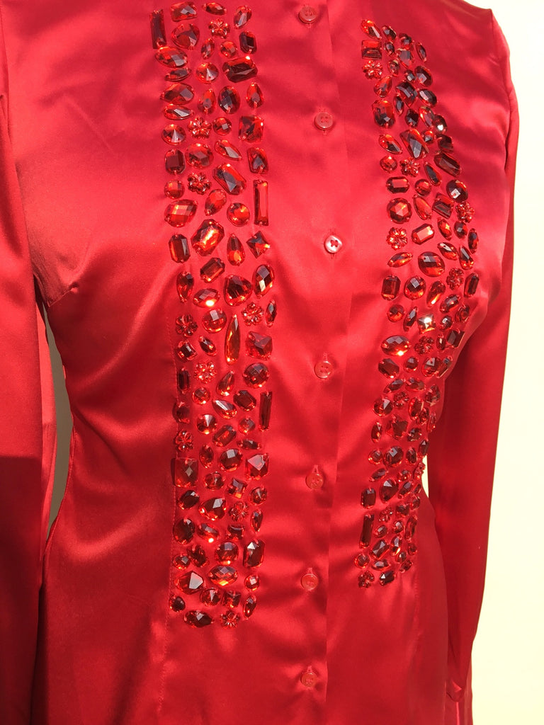 EMBROIDERED RED SATIN SHIRT - DOUBLE CUFF