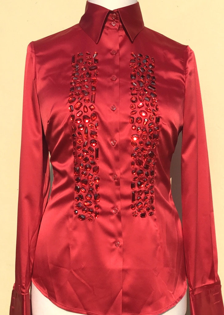 EMBROIDERED RED SATIN SHIRT - DOUBLE CUFF