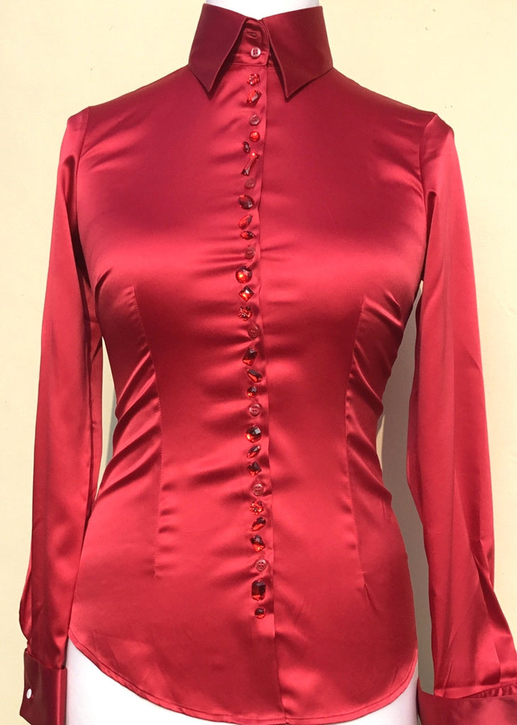 EMBROIDERED RED SATIN SHIRT - DOUBLE CUFF