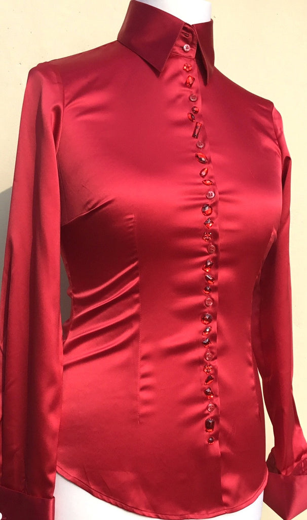 EMBROIDERED RED SATIN SHIRT - DOUBLE CUFF