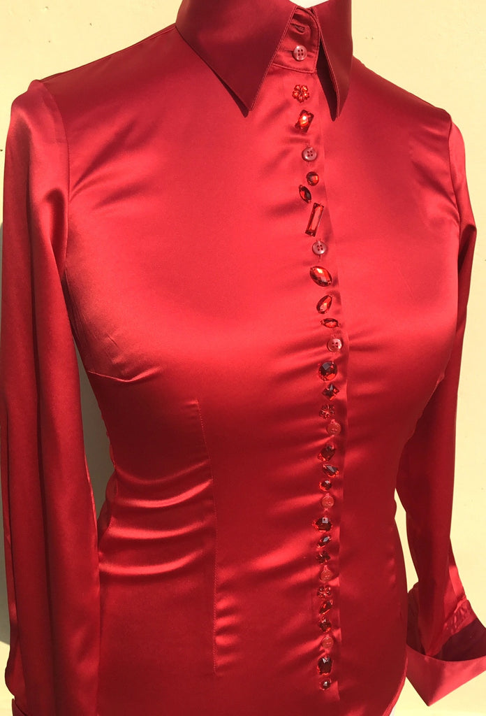 EMBROIDERED RED SATIN SHIRT - DOUBLE CUFF