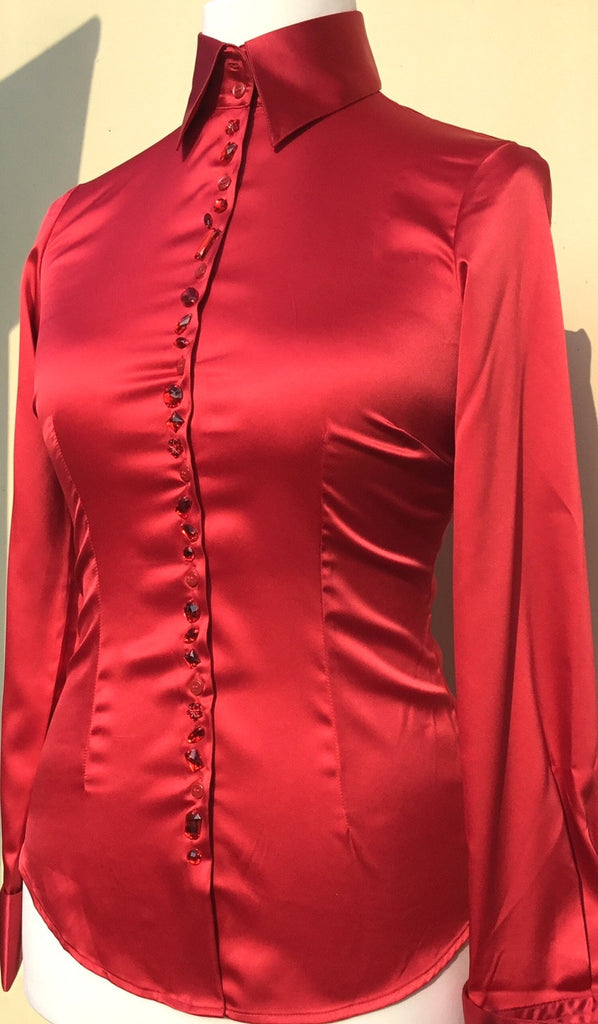 EMBROIDERED RED SATIN SHIRT - DOUBLE CUFF