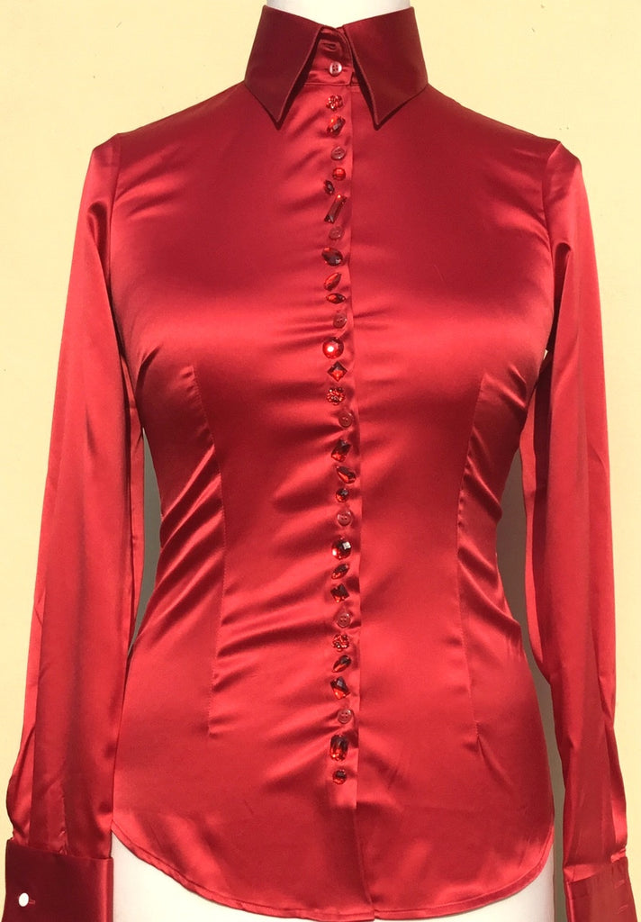 EMBROIDERED RED SATIN SHIRT - DOUBLE CUFF