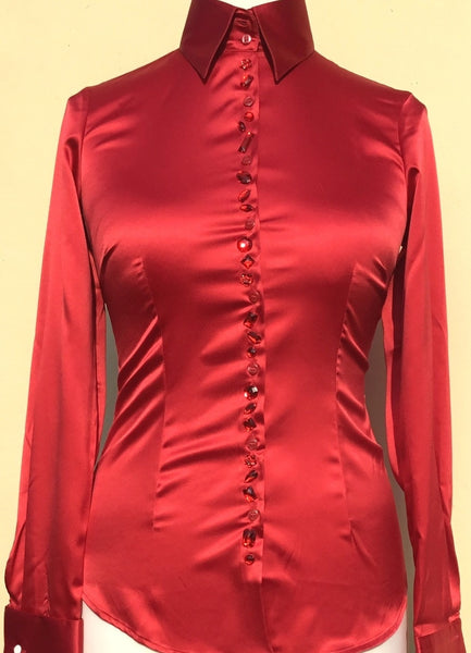 EMBROIDERED RED SATIN SHIRT - DOUBLE CUFF