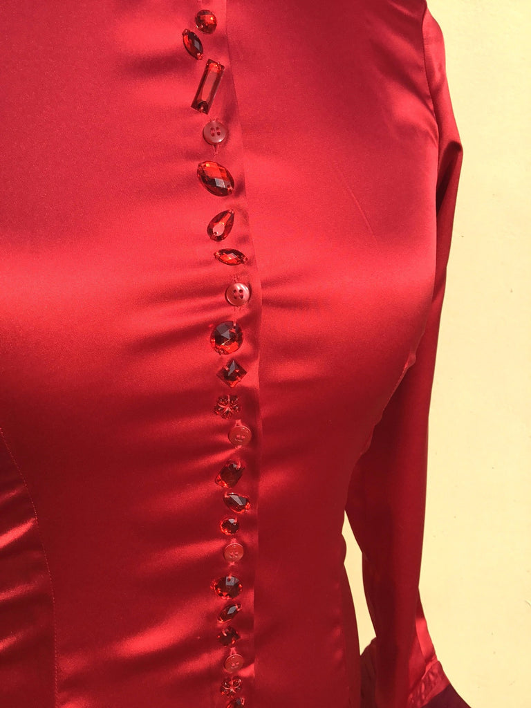 EMBROIDERED RED SATIN SHIRT - DOUBLE CUFF