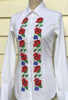 HAND EMBROIDERED WHITE SHIRT WITH BEADS - DOUBLE CUFF