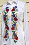 HAND EMBROIDERED WHITE SHIRT WITH BEADS - DOUBLE CUFF