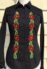 HAND EMBROIDERED BLACK SHIRT WITH BEADS - DOUBLE CUFF