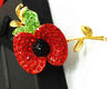 Poppy Crystal Brooch Large Gold Tone with Leaf