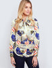 Cream & Gold Rope Print Fitted Satin Blouse