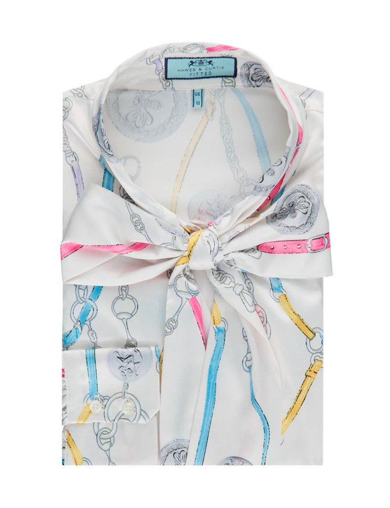 Chain Print Fitted Satin Blouse
