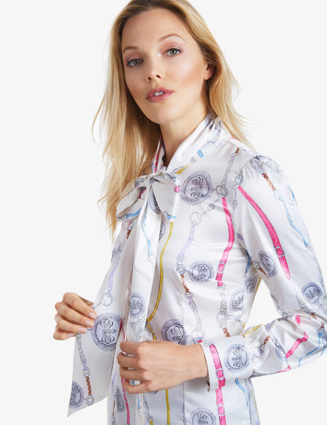 Chain Print Fitted Satin Blouse