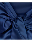 Navy Fitted Satin Blouse, Pussy Bow
