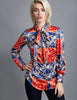 Orange & Blue Print Fitted Satin Blouse