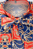 Orange & Blue Print Fitted Satin Blouse