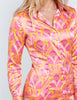 Pink & Yellow Retro Geometric Design Fitted Satin Shirt