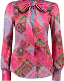 Pink Paisley Fitted Satin Blouse