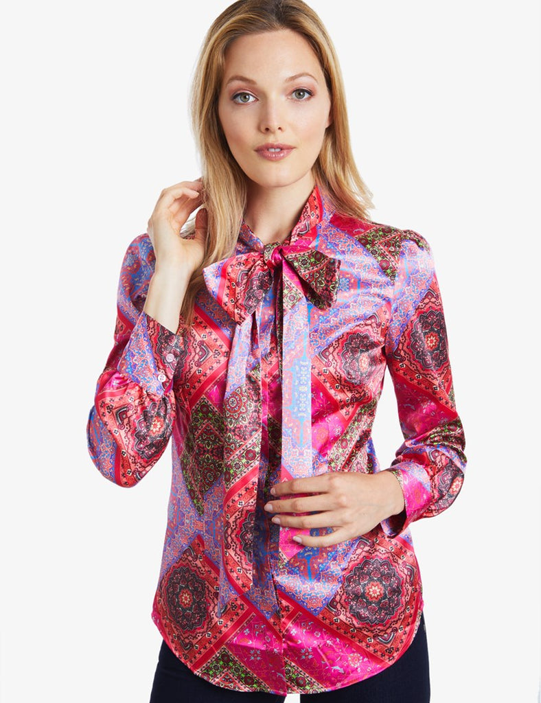 Pink Paisley Fitted Satin Blouse