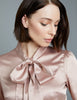 Taupe Fitted Satin Blouse - Pussy Bow